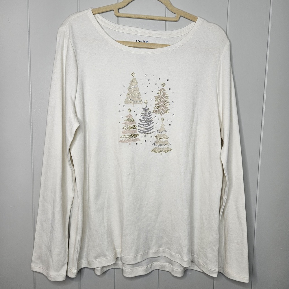 Croft & Barrow The Classic Tee Large Christmas Tree Bling 100% Cotton